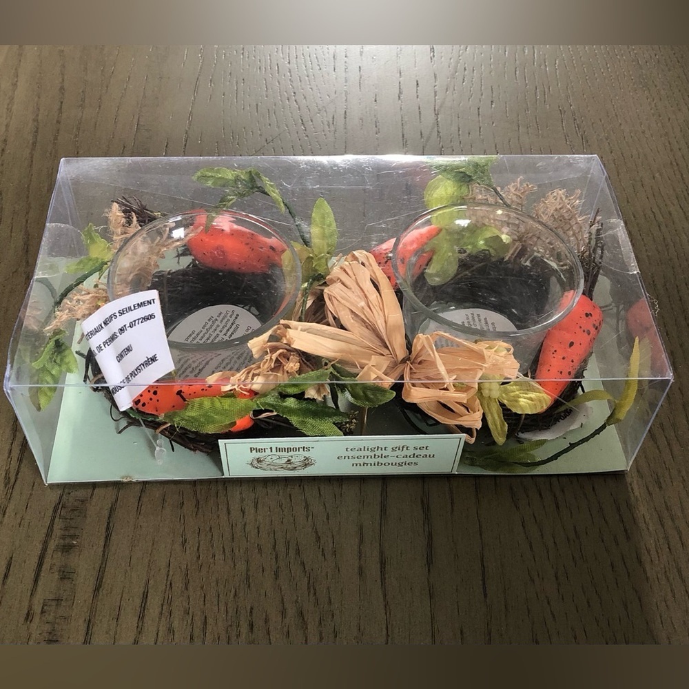 Pier 1 Imports Easter/Spring Decorative Tealight Carrot Wreath Ensemble Set NEW!